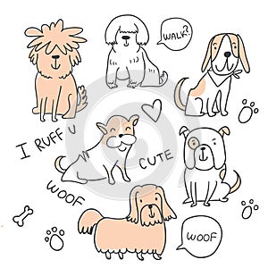 Set of cute handdrawn dogs illustrations isolated
