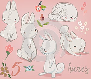 Set with cute hares