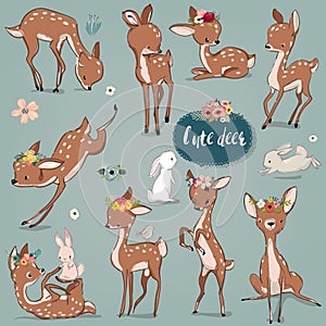 Set with cute hares and deer