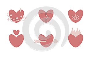 Set of 6 cute hearts ikons for Valentine\'s day. Isolated vector illustration on white background. photo