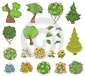 Set of cute Housesand Garden Plants for you Design and Computer Game