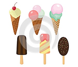 Set of cute ice cream vector icons.