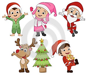 Set of cute kid in christmas holiday.