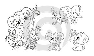 Set of cute koalas in doodle style