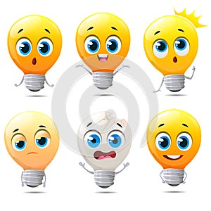 Set of cute light bulbs characters