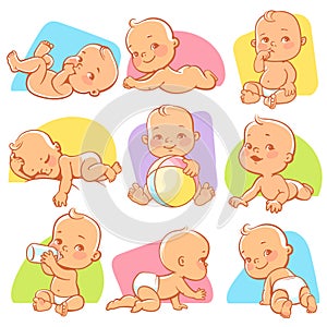 Set with cute little baby in different situations.