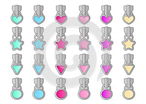 Set of cute little locks in light pink, purple, green, blue, yellow colors.