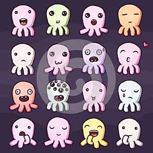 Set of cute little monsters emoticons.