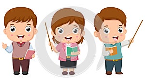 Set of cute little teacher kid cartoon