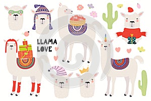 Set of cute llamas