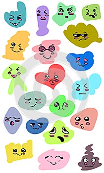 Set of cute lovely kawaii emoticon.Vector illustration