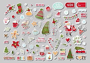 Set of cute Merry Christmas and Happy New Year gift tags, printable holiday cards templates, labels design. Vector