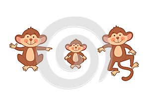 Set of cute monkeys