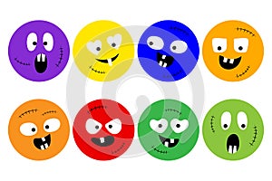 Set of cute monster characters with different emotions Print for children, illustration, vector