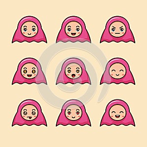 Set cute muslim girl emoticon