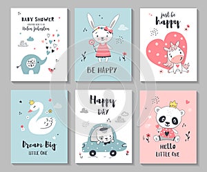 Set of cute nursery posters, baby card