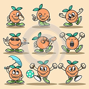 Set of cute orange cartoon character