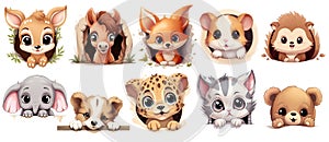 set of cute peekaboo baby animals, Clipart Sticker, Illustration, png, generated ai