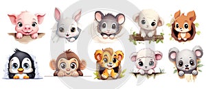 set of cute peekaboo baby animals, Clipart Sticker, Illustration, png, generated ai photo