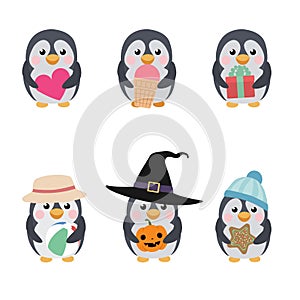 Set of cute penguins