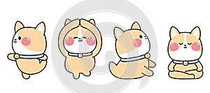 Set of cute pet in various yoga poses.dog meditation collection.Cartoon