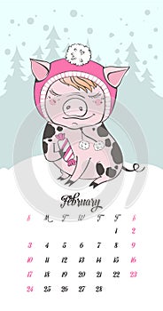 Set of cute pig cartoon characters. Chinese symbol of the 2019 year. Happy New Year. Cute funny piggy illustration.