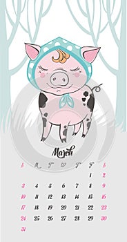 Set of cute pig cartoon characters. Chinese symbol of the 2019 year. Happy New Year. Cute funny piggy illustration.