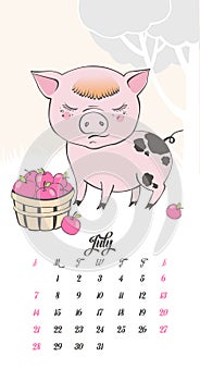 Set of cute pig cartoon characters. Chinese symbol of the 2019 year. Happy New Year. Cute funny piggy illustration.