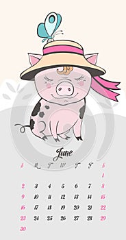 Set of cute pig cartoon characters. Chinese symbol of the 2019 year. Happy New Year. Cute funny piggy illustration.