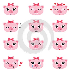 Set of cute piglet emoticons