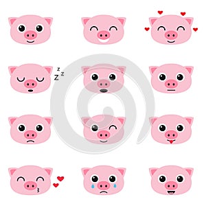 Set of cute piglet emoticons