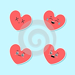 Set of cute pink hearts emoji