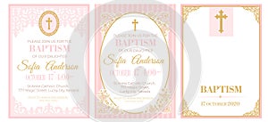 A set of cute pink templates for Baptism invitations.