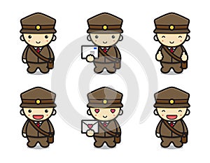 Set of cute postman mascot character with different expression icon