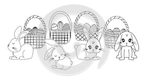 Set cute rabbits with baskets and eggs of easter