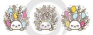 Set of cute rabbits  for happy Easter egg hunt design