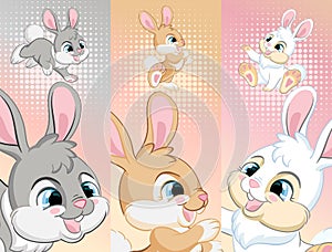 Set of cute rabbits vertical background vector illustrations
