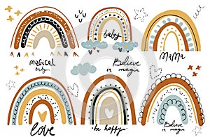 Set of cute Rainbows. Cliparts for baby room, greeting cards, kids and baby t-shirts and wear, hand drawn nursery illustration