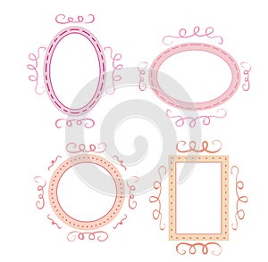 Set of cute, retro frames with white, empty space