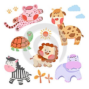 Set of cute safari animals, ready to use on a white background.