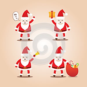 Set of Cute Santa Clauses.Cartoon styles for christmas.