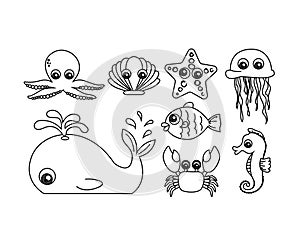 Set of Cute Sea animal cartoon