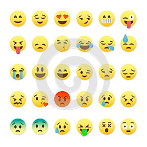 Set of cute smiley emoticons, emoji flat design photo