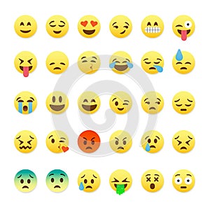 Set of cute smiley emoticons, emoji flat design