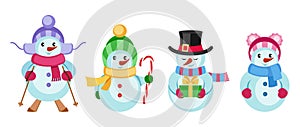 Set of cute snowmen. Vector illustration