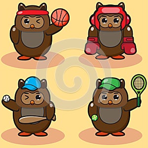 Set of Cute Sport Cartoon Owls. Set of cartoon owls with various emotions.