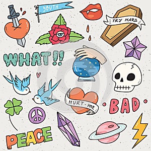 Set of cute sticker, graffiti doodle, fashion patches