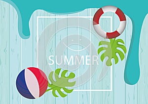 Set of cute summer icons: food, drinks, palm leaves, fruits and flamingo. Bright summertime poster. Collection of scrapbooking