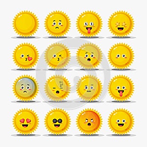 Set of cute sun with emoticons