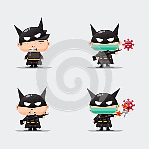 Set of cute super heroes defeat the virus